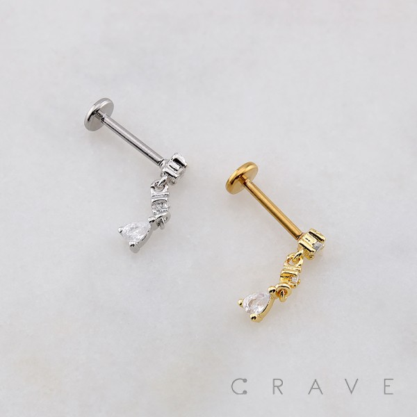 DANGLE CZ TEARDROP CASCADE THREADLESS (PUSH IN) 316L SURGICAL STEEL LABRET SET